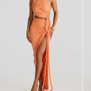 Elegant Orange Ruched Dress